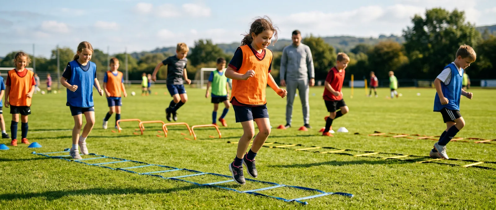 Kinder absolvieren Athletik- und Koordinationsübungen